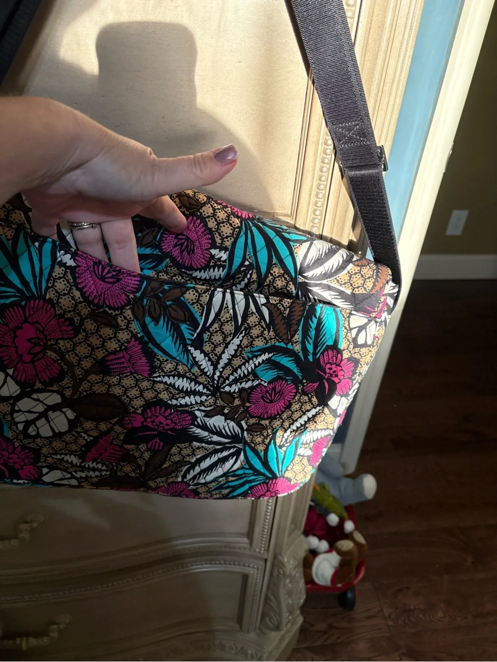 Vera Bradley Floral Laptop Crossbody in Teal, Pink & Brown